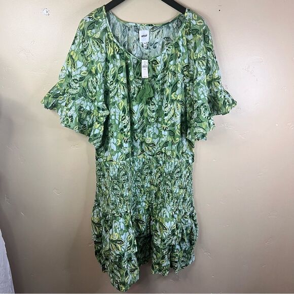 NWT Aerie Smocked Waist Floral Kelly Green Mini‎ Sundress Size XXL Summer - Picture 2 of 8